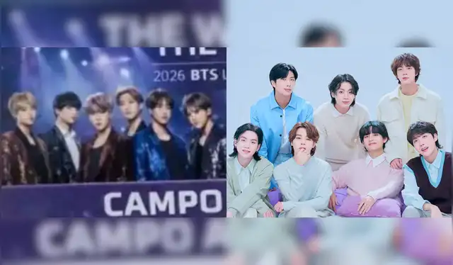 Diferencia entre la cantidad de integrantes y rasgos físicos de BTS en los tickets viralizados y en el contexto real. | Foto: Redes sociales / HYBE   