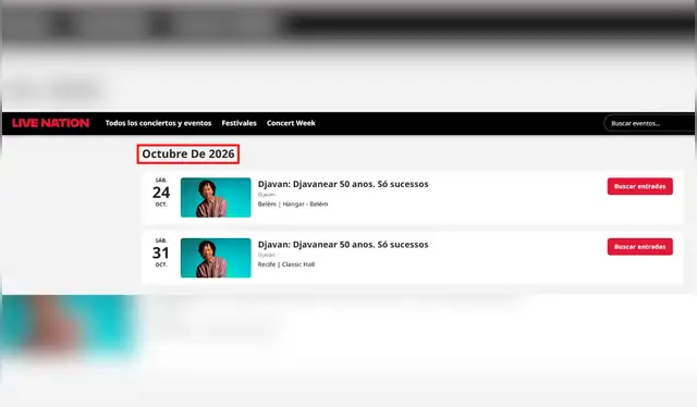 Eventos confirmados por LiveNation en Latinoamérica para octubre del 2026. Si bien ya se anunció que BTS se presentará en Perú, aún no se comparte información oficial de los conciertos. | Foto: LiveNation   