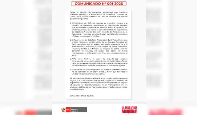  Comunicado del Ministerio de Defensa del Perú. Foto: composición LR/ Instagram   