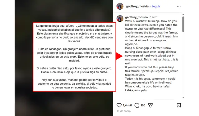 Contenido compartido por Geoffrey Mosiria vía Instagram (traducido al español). | Foto: Geoffrey Mosiria   