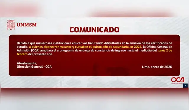  Comunicado sobre aplazamiento para la entrega de certificados a la San Marcos. Foto: composición LR/ OCA   