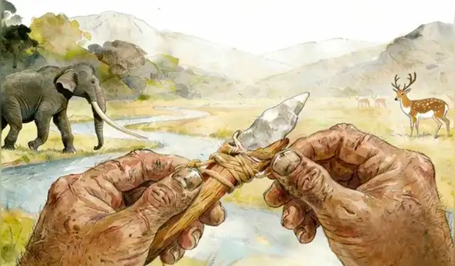 Ilustración de cómo pudo haber sido la fabricación de herramientas en Xigou hace unos 160.000 años. Foto: Hulk Yuan/IVPP Ilustración de cómo pudo haber sido la fabricación de herramientas en Xigou hace unos 160.000 años. Foto: Hulk Yuan/IVPP