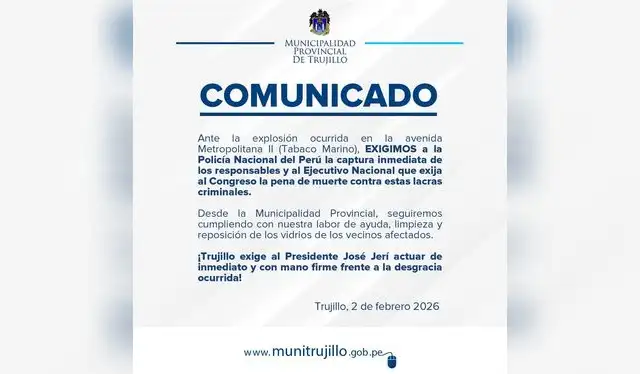 La Municipalidad de Trujillo exigió la captura de los responsables y solicitó al Congreso pena de muerte para quienes cometen actos delictivos como el ocurrido. Foto: MPT.   