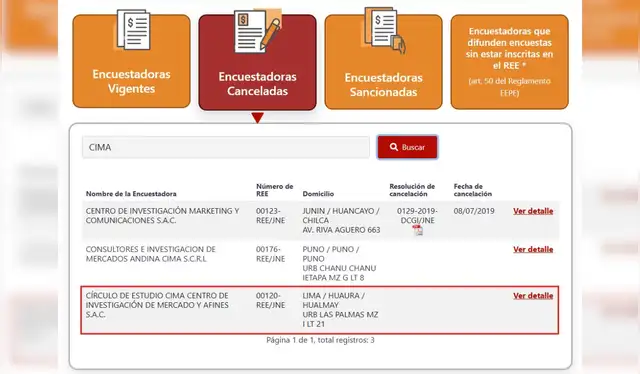  <em>Captura de pantalla tomada el 1 de febrero de 2026 de la plataforma web del Registro Electoral de Encuestadoras.</em>    