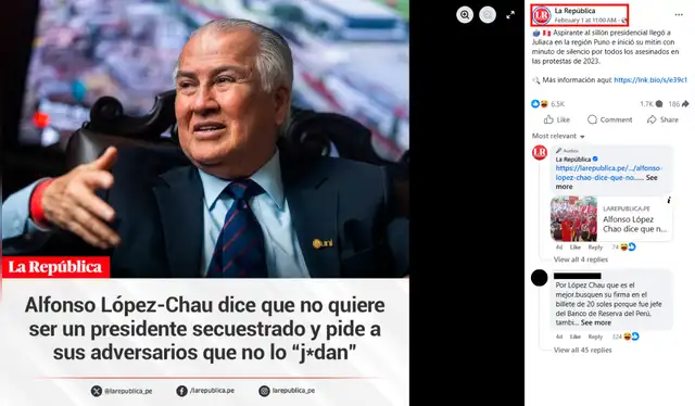 Contenido original de La República manipulado en redes sociales. | Foto: Facebook   