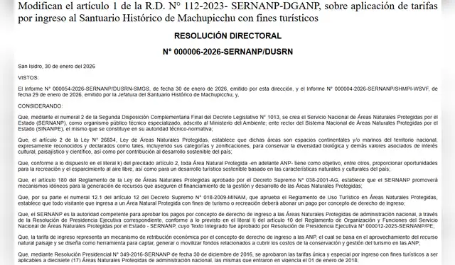  La resolución de la Sernanp establece un incremento en las tarifas de ingreso al Santuario Histórico de Machu Picchu. Foto: El Peruano 