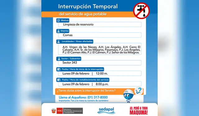  Corte de agua en Lima. Foto: Sedapal  