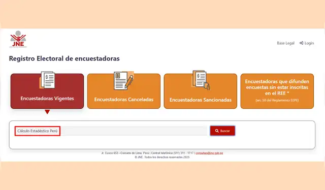 CEP no aparece en el registro electoral de encuestadoras del JNE. | Foto: Jurado Nacional de Elecciones   
