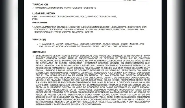  Parte policial del accidente de Laura Spoya.   