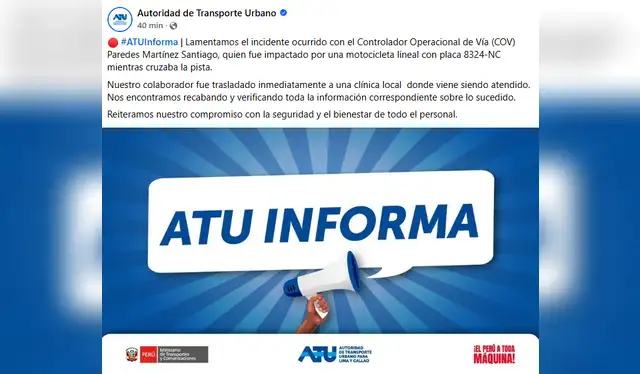  Comunicado de la ATU. Foto: ATU   