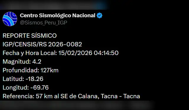  Temblor de magnitud 4,2 sacudió Tacna. Foto: IGP    