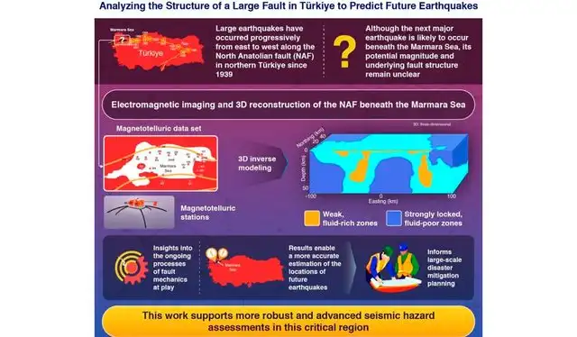  Nuevo modelo (3D) de resistividad bajo la falla de Anatolia Norte. Foto: Instituto de Ciencias de Tokio.   