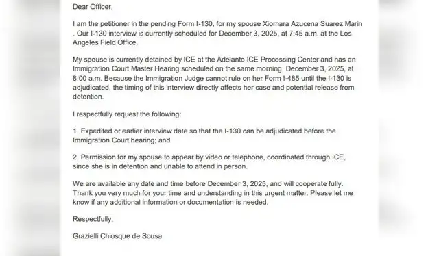  Correo enviado por Grazielli Chiosque a las oficinas de USCIS.    