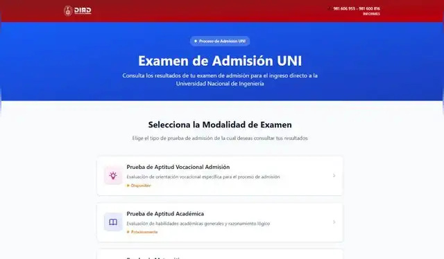  Portal de consulta de puntajes del examen de admisión 2026-I. Foto: Dirección de Admisión UNI   