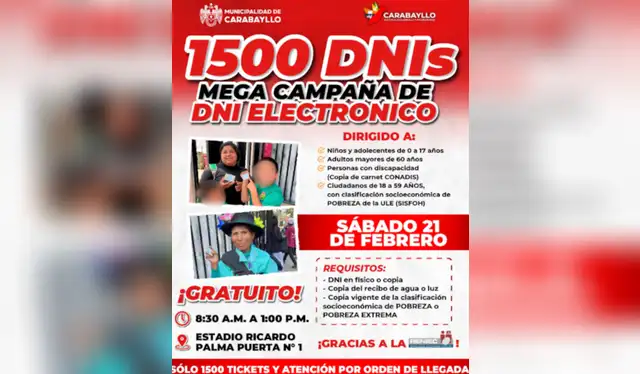 DNI electrónico gratis. Foto: Municipalidad de Carabayllo    