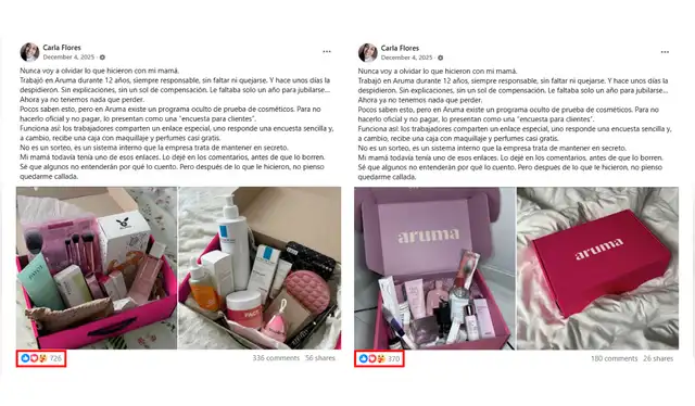 Publicaciones compartidas por una cuenta a nombre de Carla Flores. | Foto: Facebook   