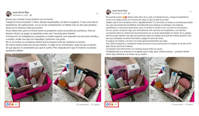 Publicaciones compartidas por una cuenta a nombre de Lucia Torres Rios. | Foto: Facebook   