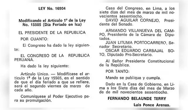  La ley que establece como oficial la festividad vendimia de Ica. Foto: El Peruano   