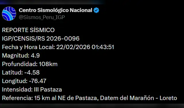 Temblor de magnitud 4,9 remeció Loreto hoy, según reporte del IGP Temblor de magnitud 4,9 remeció Loreto hoy, según reporte del IGP