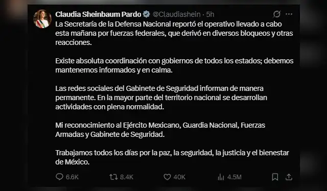  Pronunciamiento de Claudia Sheinbaum. Foto: X   