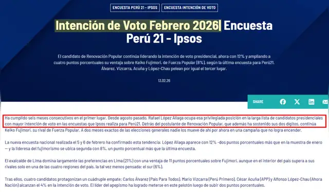 Descripción del documento de intención de voto presidencial de Ipsos, febrero de 2026. | Foto: Ipsos Descripción del documento de intención de voto presidencial de Ipsos, febrero de 2026. | Foto: Ipsos