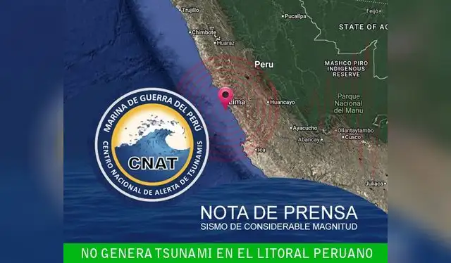 Anuncio del Centro Nacional de Alertas de Tsunami de la Marina de Guerra del Perú. Foto: X   