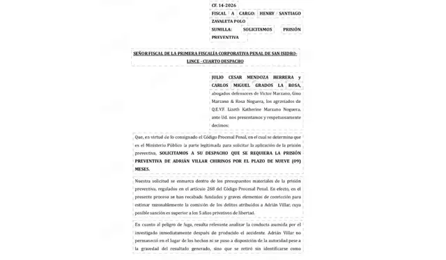 Solicitud de prisión preventiva contra Adrián Villar. Foto: Difusión Solicitud de prisión preventiva contra Adrián Villar. Foto: Difusión