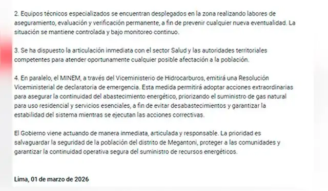 Comunicado Minem ante emergencia de gas en Cusco. Foto: composición LR/ Minem Comunicado Minem ante emergencia de gas en Cusco. Foto: composición LR/ Minem