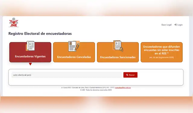 Voto Electoral Perú no se encuentra en el Registro Electoral de Encuestadoras / Fuente: REE - JNE.   