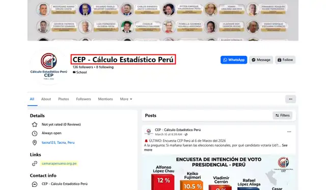 Página de Facebook de Cálculo Estadístico Perú. Foto: Facebook  