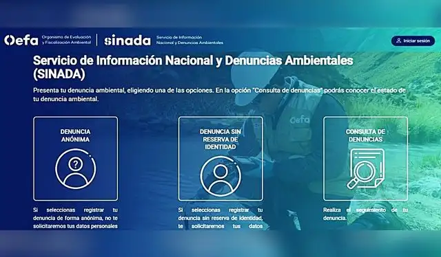  A través del sistema Denuncias SINADA se puede registrar el hecho directamente. Captura: OEFA.   