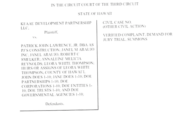 Lawsuit from DiPasquale to all the people involved on it. Photo: Hawaii News.   