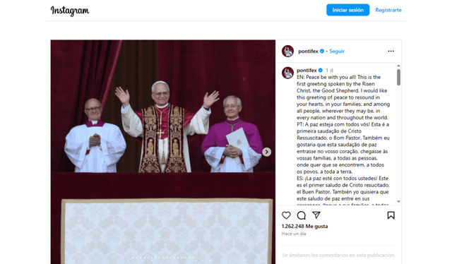Pope Leo XIV makes his first Instagram post with a message of peace. Photo: Instagram Pope Leo XIV makes his first Instagram post with a message of peace. Photo: Instagram