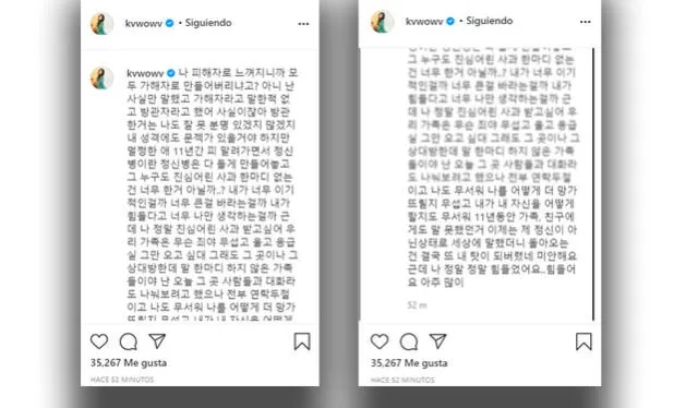 6.8.2020. Mina expresa su frustración por la falta de una disculpa sincera. Crédito: captura Instagram