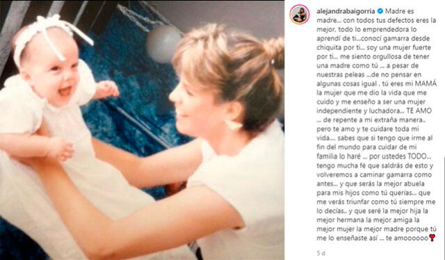 2.9.2020. Post de Alejandra Baigorria expresando sus sentimientos por su madre, María Verónica Alcalá. Crédito: captura Instagram Alejandrabaigorria.