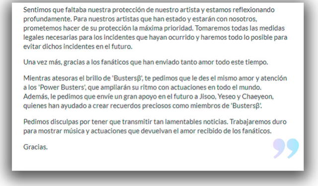 6.8.2020. Tercera parte del comunicado de  Marbling E&M Inc sobre el futuro de BUSTERS. Crédito: captura SOOMPI.