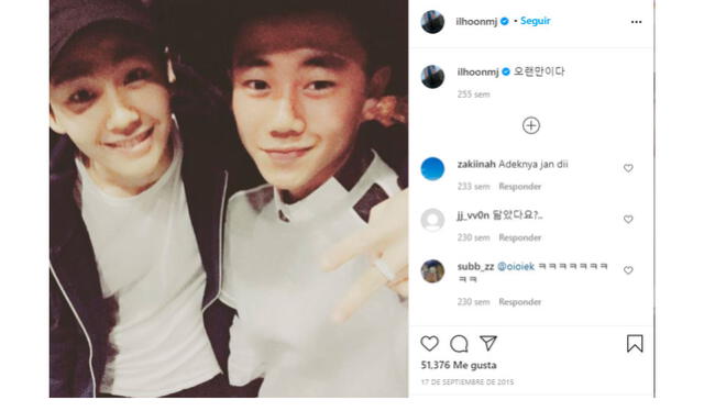 Jung Ilhoon de BTOB mostró su amistad con el actor Park Ji Bin. Crédito: captura Instagram