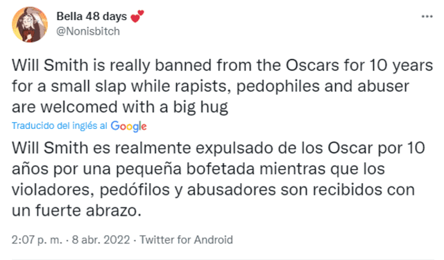 Usuario de Twitter acusa a la Academia de Hollywood de racismo. Foto: Twitter