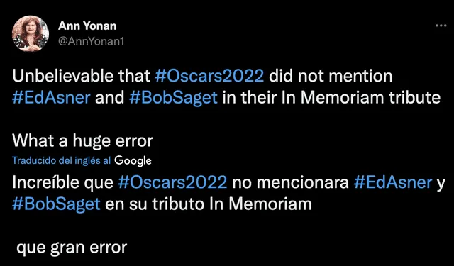 Fans reaccionan a la ausencia de Bob Saget en los Oscar 2022. Foto: captura de Twitter