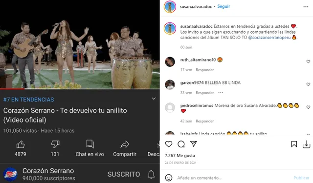 Susana Alvarado comparte con sus seguidores sus canciones en Corazón Serrano. Foto: Susana Alvarado/Instagram.