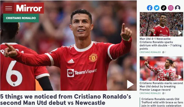 Cristiano Ronaldo fue figura en su regreso al United. Foto: Daily Mirror