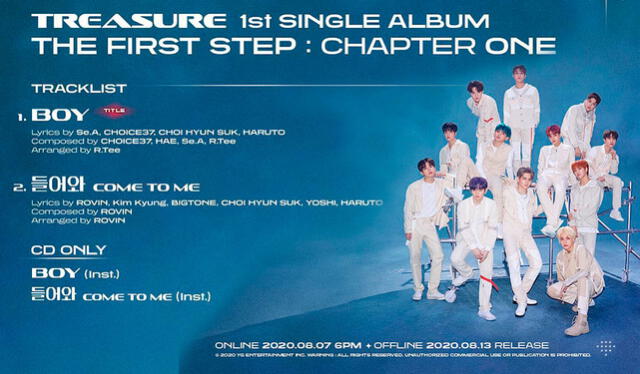 Tracklist de THE FIRST STEP: CHAPTER ONE' de TREASURE. Crédito: Instagram