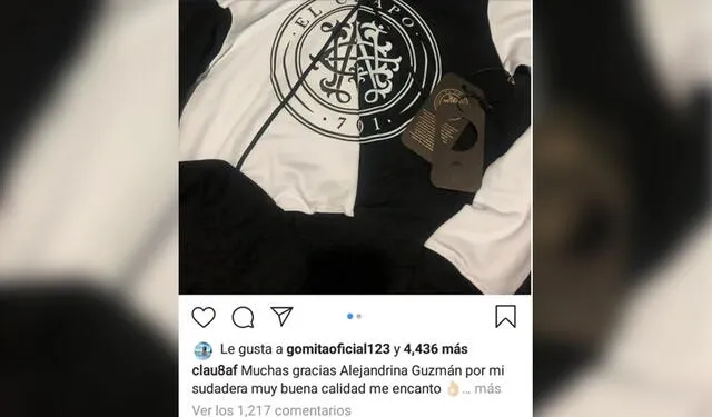 'La emperatriz de Los Ántrax' subió una foto con la prenda inspirada en el 'Chapo' Guzmán. Foto: Difusión