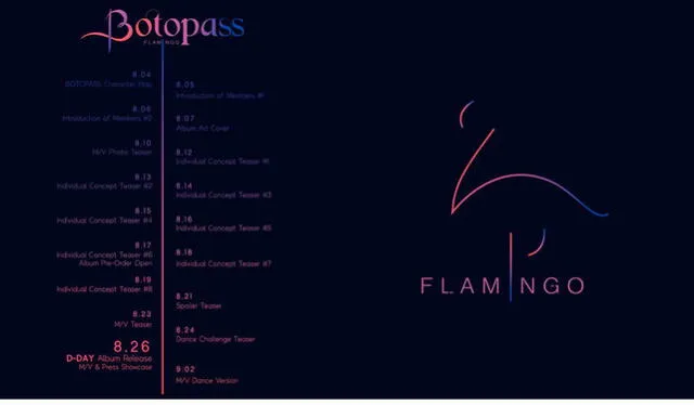 BOTOPASS: cronograma teaser para el mini álbum FLAMINGO. Crédito: Instagram
