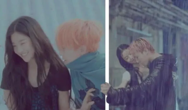 G-Dragon y Seo Ye Jin en dos escenas de  "Let's Not Fall In Love”. Crédito: captura MV BIGBANG