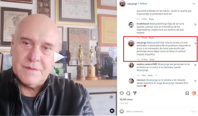 Jorge Cao revela por qué no regresó como Don Martín para Pasión de gavilanes 2. Foto: captura de Instagram