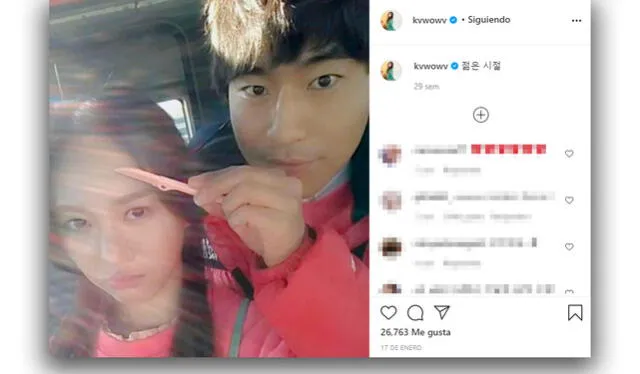 Mina (ex AOA) publicó una fotografía junto a Lee Shi Un en su cuenta de Instagram. Crédito: captura