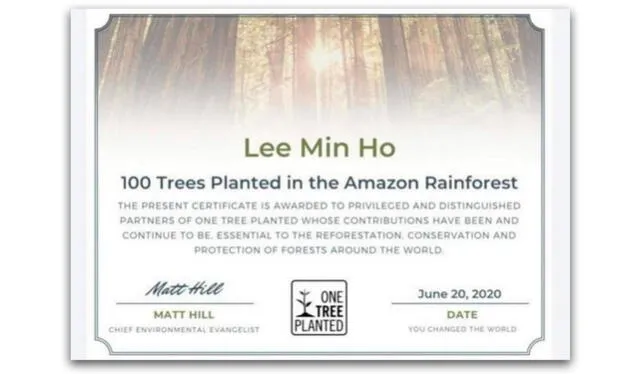 20.6.2020. Donación en favor de la reforestación de la amazonia realizada por el fanclub de Lee Min Ho en Perú. Crédito: Minoz Perú Fan Club