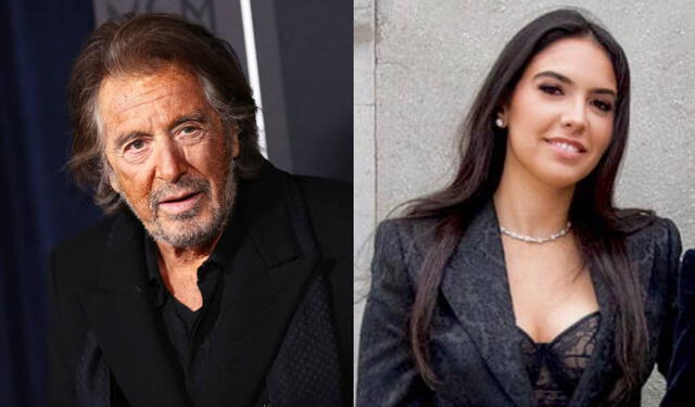 Al Pacino y Noor Alfallah. Foto: composición LR/AFP/Instagram   