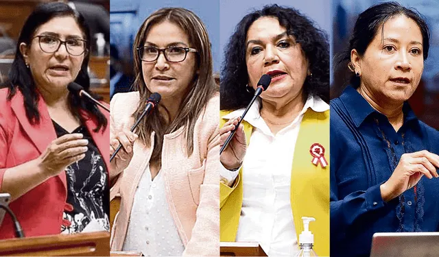  Cuatro congresistas sindicadas de “mochasueldos”: la no agrupada Katy Ugarte y las apepistas Magaly Ruiz, María Acuña y Rosío Torres. Foto: composiciónLR    